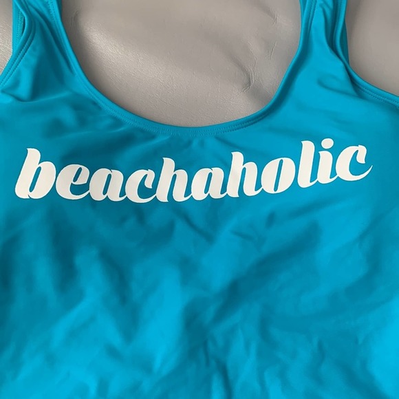 Turquiose One Piece Graphic Swimsuit "Beachaholic" Size XL - Picture 3 of 9
